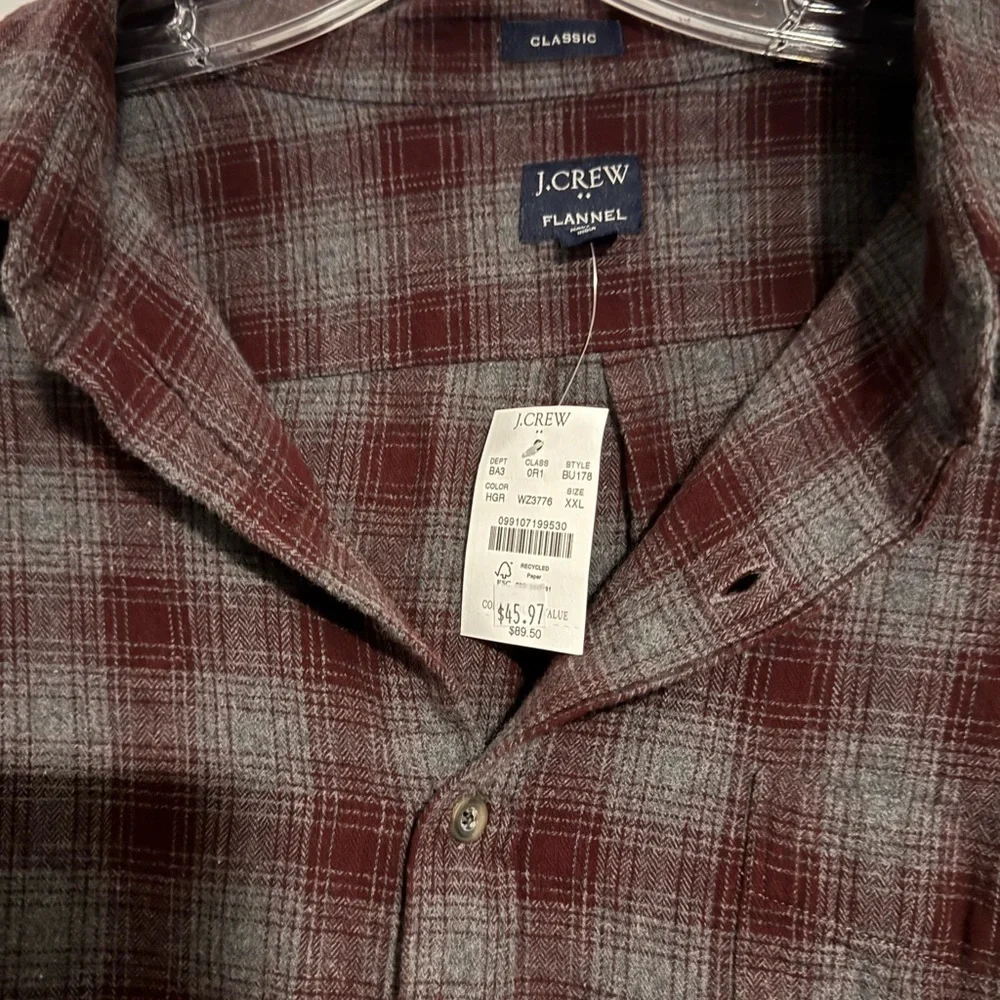 J. Crew Men's Casual Plaid Shirt - Dark Red and Gray